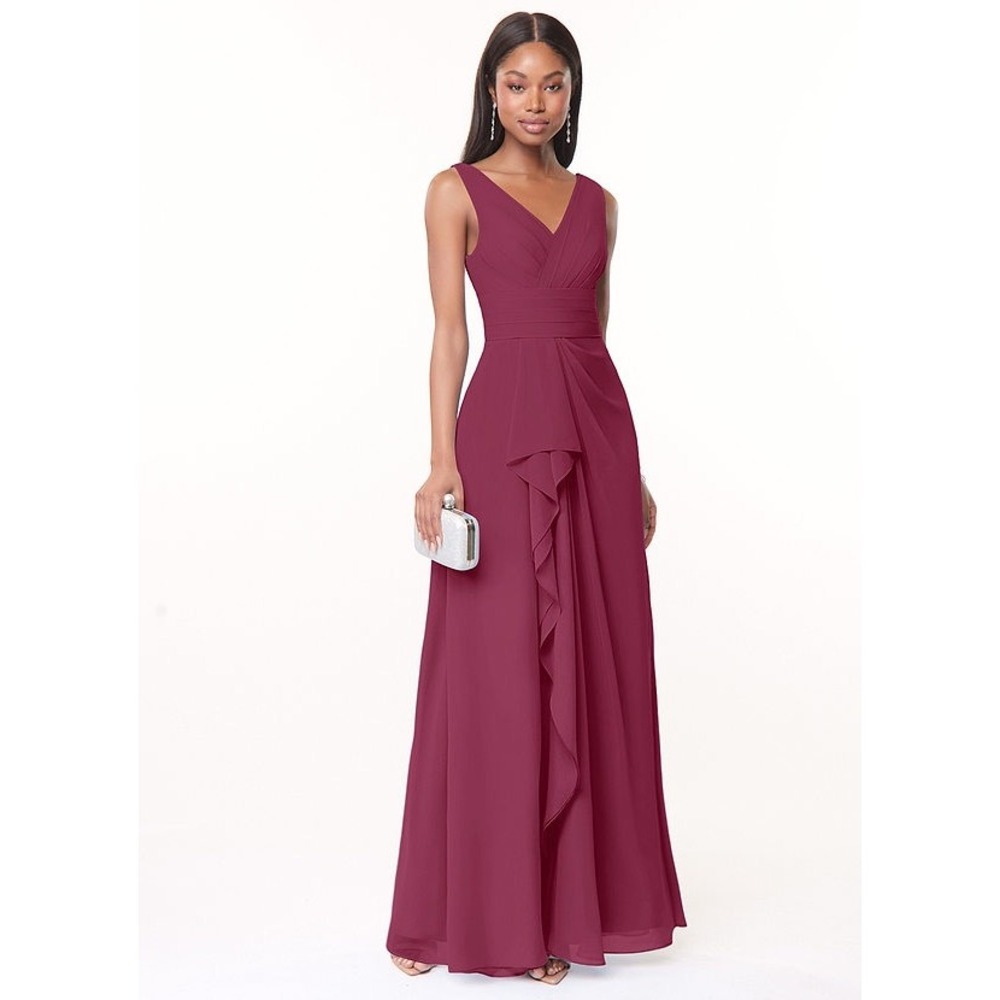 Azazie Burgundy Sleeveless V-Neck Ruffle Chiffon Bridesmaid Dress‎